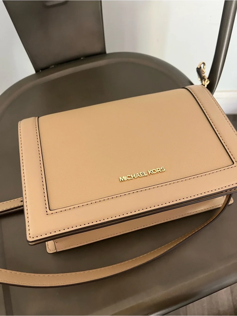 Michael Kors Beige Taupe Crossbody with Chain Strap